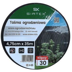 Taśma ogrodzeniowa 4,75 cm / 35 m - antracyt + 30 klipsów