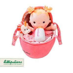 Lilliputiens - Louise - Lalka dzidziuś w gondoli z przytulanką i butelką mleka