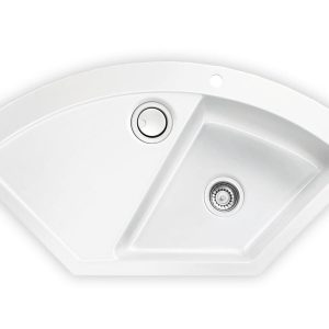 Systemceram Mera ECK Gronland, Zlewozmywak ceramiczny narożny, korek manualny,