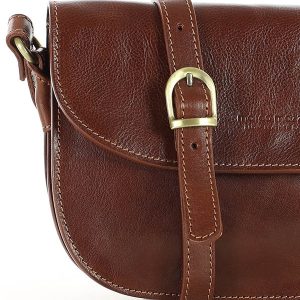 Skórzana torebka saddle bag półksiężyc sztywna skóra - MARCO MAZZINI brązowa