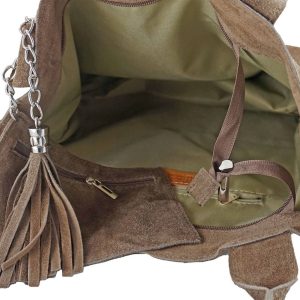 Shopper bag - torebka damska zamszowa - Zielona ciemna