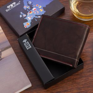 Portfel skórzany męski klasyczny poziomy z flagą brązowy RFiD Beltimore D27