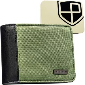 Zielono-czarny portfel męski wykonany ze skóry ekologicznej, model z systemem RFID - Peterson