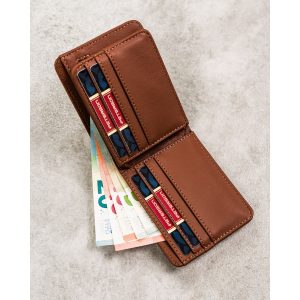 Brązowy portfel męski bez zapięcia wykonany ze skóry ekologicznej - Peterson