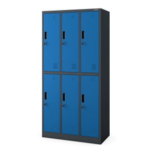 Szafka socjalna ubraniowa BHP antracytowo-niebieska: 6-drzwiowa IGOR 900 x 1850 x 450 mm