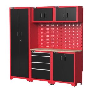 Feistos Wyposażenie warsztatu Szafka narzędziowa Juno 2 łącznie z perforowaną ścianą Czarny/Czerwony 198x46x198cm
