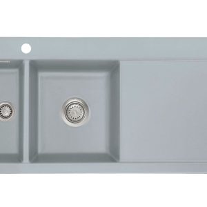 Systemceram Mera 100 Titan, Zlewozmywak ceramiczny, korek manualny, lewa komora