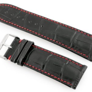 Pasek skórzany do zegarka W64 czarny/czerwony 24mm