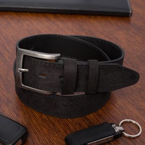 Pasek męski skórzany zamszowy skóra naturalna czarny Beltimore W44 : Kolory - czarny, Rozmiar pasków - r.85-100 cm