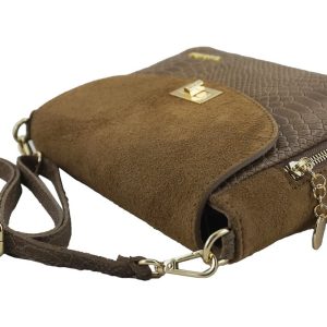 Zamszowa torebka ze złotymi ozdobami - Zielona ciemna