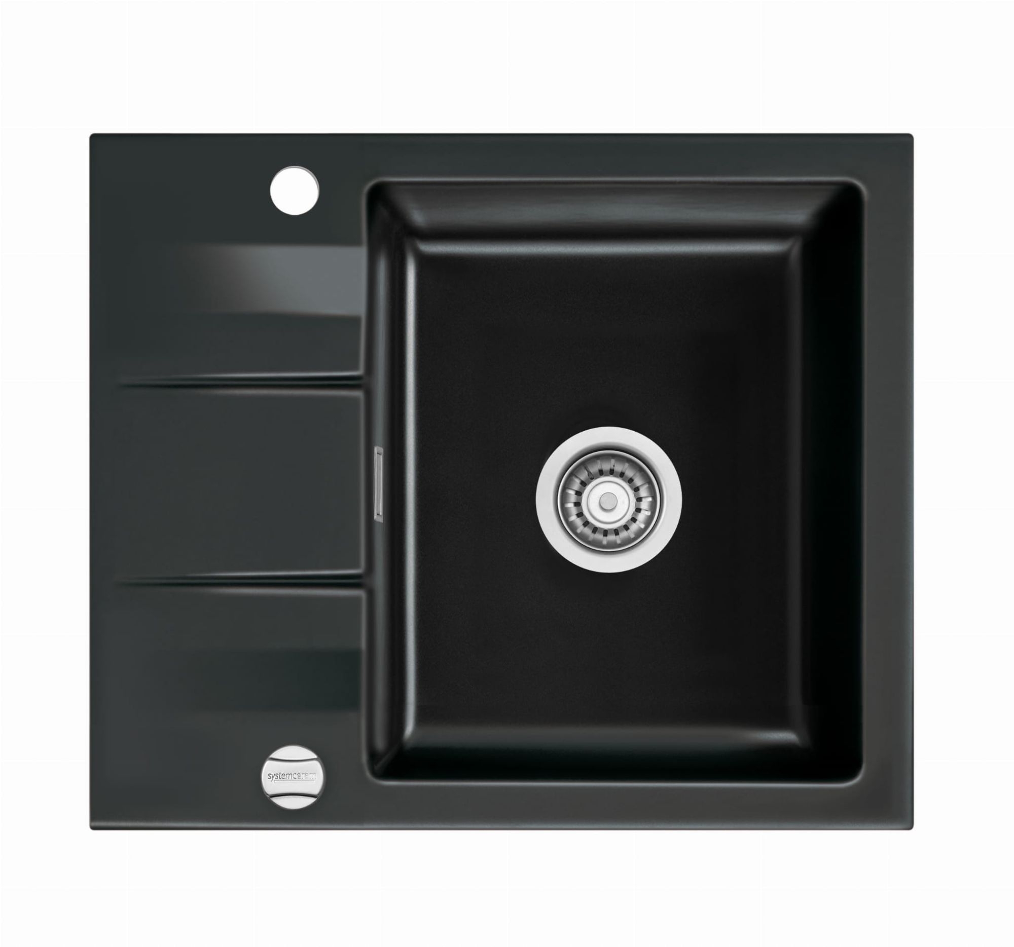 Systemceram Genea 60 Nero, zlewozmywak ceramiczny, korek manualny