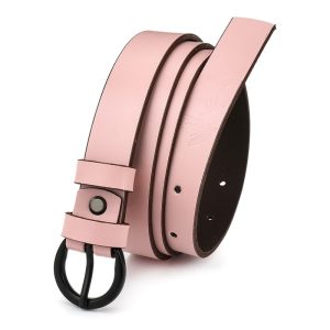 Beltimore skórzany damski pasek czarny 2,5 cm jasny róż A62 : Kolory - różowy, Rozmiar pasków - r.80-95 cm