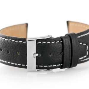Pasek skórzany do zegarka W26 - PREMIUM - czarny/białe - 22mm