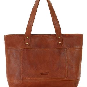 Torebka skórzana shopper damski z przegródkami - MARCO MAZZINI camelowy brąz
