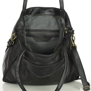 Torba shopper czarna z kieszeniami skóra naturalna – Marco Mazzini