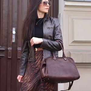 Kultowa torebka typu kuferek z włoskiej skóry naturalnej - MARCO MAZZINI ciemny brąz