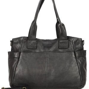 Torebka damska czarna skórzana z kieszeniami na zewnątrz - MARCO MAZZINI