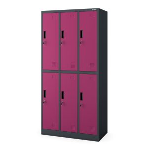 Szafka socjalna ubraniowa BHP fuksja: 6-drzwiowa IGOR, 900 x 1850 x 450 mm