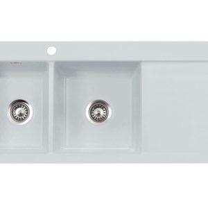 Systemceram Mera Double Alu, Zlewozmywak ceramiczny, korek manualny,