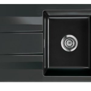 Systemceram Genea 75 Nero, zlewozmywak ceramiczny, korek manualny