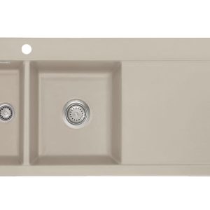 Systemceram Mera 100 Fango, Zlewozmywak ceramiczny, korek manualny, lewa komora