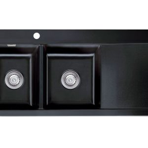 Systemceram Mera Double Nero, Zlewozmywak ceramiczny, korek manualny,