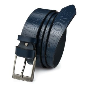 BELTIMORE pasek do spodni granatowy jeans skórzany pas skóra 527 : Kolory - granatowy, Rozmiar pasków - r.130-145 cm