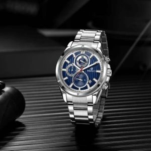 Srebrny elegancki zegarek męski bransoleta duży solidny Perfect CH03M