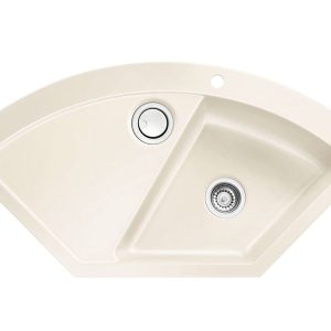 Systemceram Mera ECK Magnolia, Zlewozmywak ceramiczny narożny, korek manualny,
