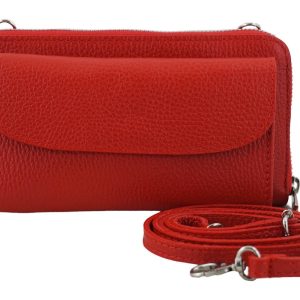 Portfel z etui na telefon ze skóry licowej - Czerwony jasny