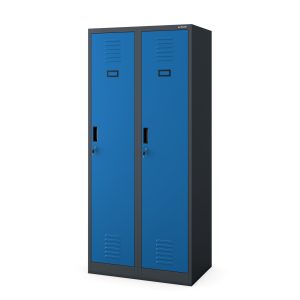 Szafka ubraniowa BHP antracytowo-niebieska: czterokomorowa KACPER, 800 x 1800 x 500 mm