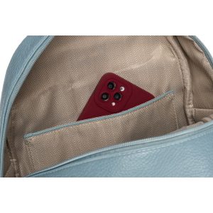 Niebieski, modny, pikowany plecak damski ze złotymi nitami i modnym brelokiem eko skóra Peterson