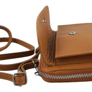 Portfel z etui na telefon ze skóry licowej - Brązowy jasny