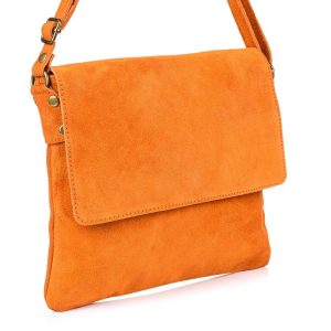Pomarańczowa Włoska Torebka damska zamszowa listonoszka z klapą B67