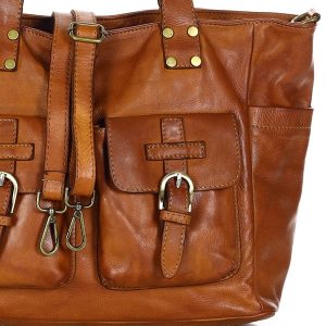 Torba skórzana shopper XL na ramię z dwoma kieszeniami MARCO MAZZINI brąz camel