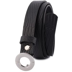 Skórzany pasek damski do spodni sukienki czarna skóra nat 1,8 cm Beltimore O17 : Kolory - czarny, Rozmiar pasków - r.95-110 cm
