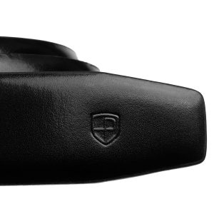 Męski pasek skórzany w czarnym kolorze z automatyczną, srebrną klamrą - Peterson