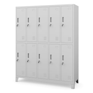Szafka BHP ubraniowa 10-drzwiowa szara: BARTEK, 1360 x 1720 x 450 mm