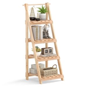 Drewniany regał drabinowy z 4 półkami