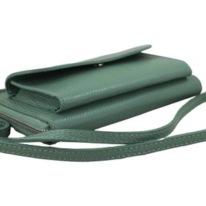 Portfel z etui na telefon ze skóry licowej - Zielony