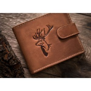 Duży portfel męski z nubukowej skóry naturalnej w brązowym kolorze zamykany zatrzaskiem - Always Wild