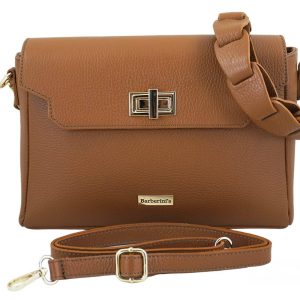 Skórzana torebka na ramię z plecionym paskiem - Brązowa jasna