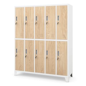 Szafa socjalna 10-drzwiowa BARTEK, 1360 x 1720 x 450 mm, Eco Design: biała/ dąb sonoma