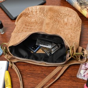 Torebka skórzana zamszowa CROCO listonoszka 2 paski taupe Beltimore W13