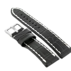 Pasek skórzany do zegarka W49 - czarny/białe - 20mm