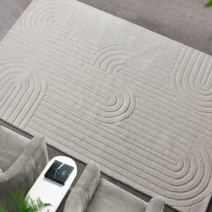 Dywan prostokątny Dunes, łuki, wełniany, kremowy