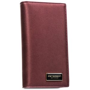Portfel damski ze skóry naturalnej i ekologicznej w fioletowym kolorze zamykany na magnes i suwak - Peterson