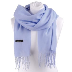 Jednokolorowy Szalik damski duży Cashmere frędzle SZA-07 kolor błękitny
