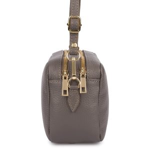 Skórzana damska torebka listonoszka dwukomorowa pojemna na pasku taupe P10