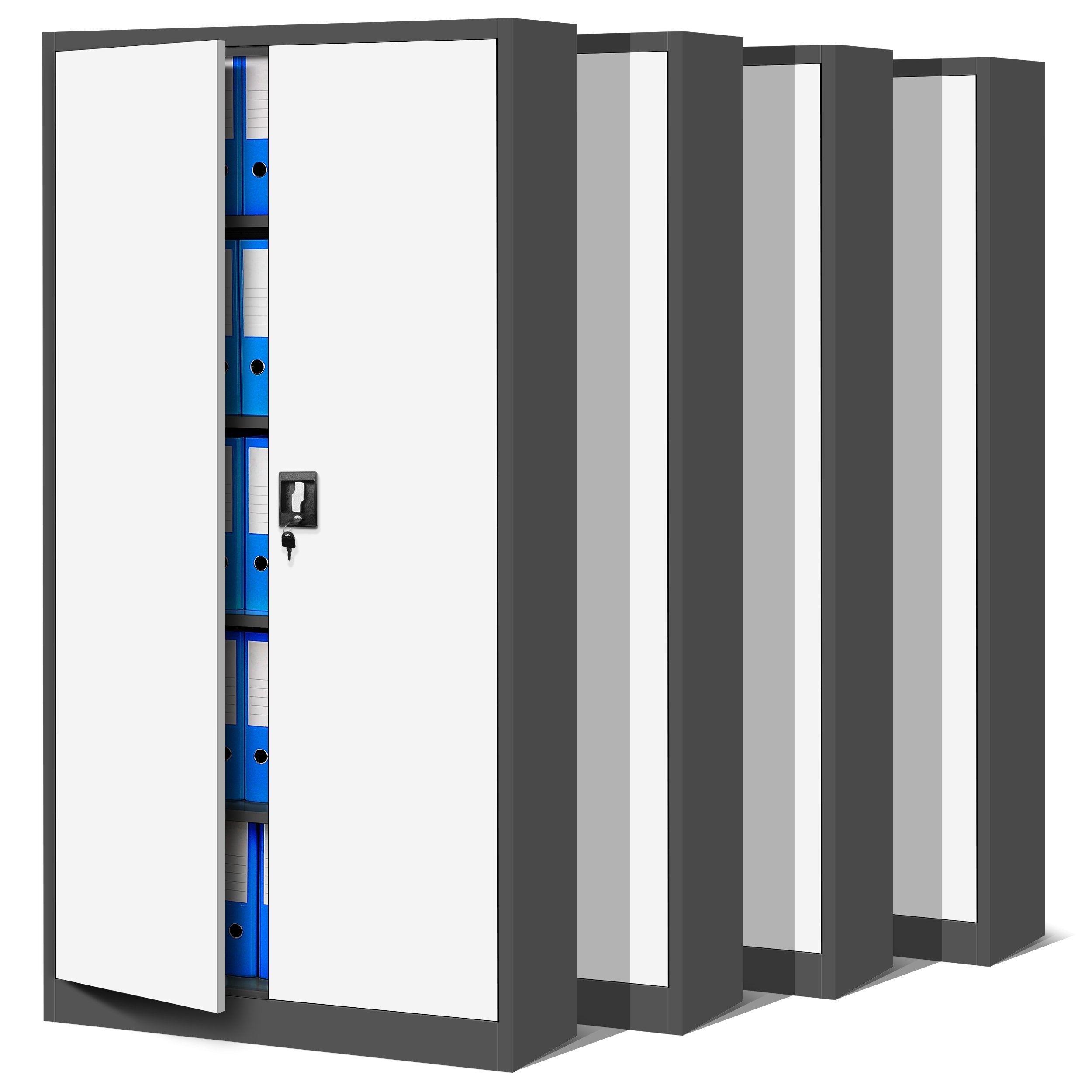 Zestaw 4x biurowa szafa metalowa na akta JAN, 900 x 1850 x 400 mm, antracytowo-biała